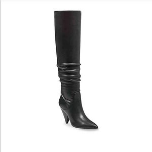 Black Faux Leather Knee High Boots